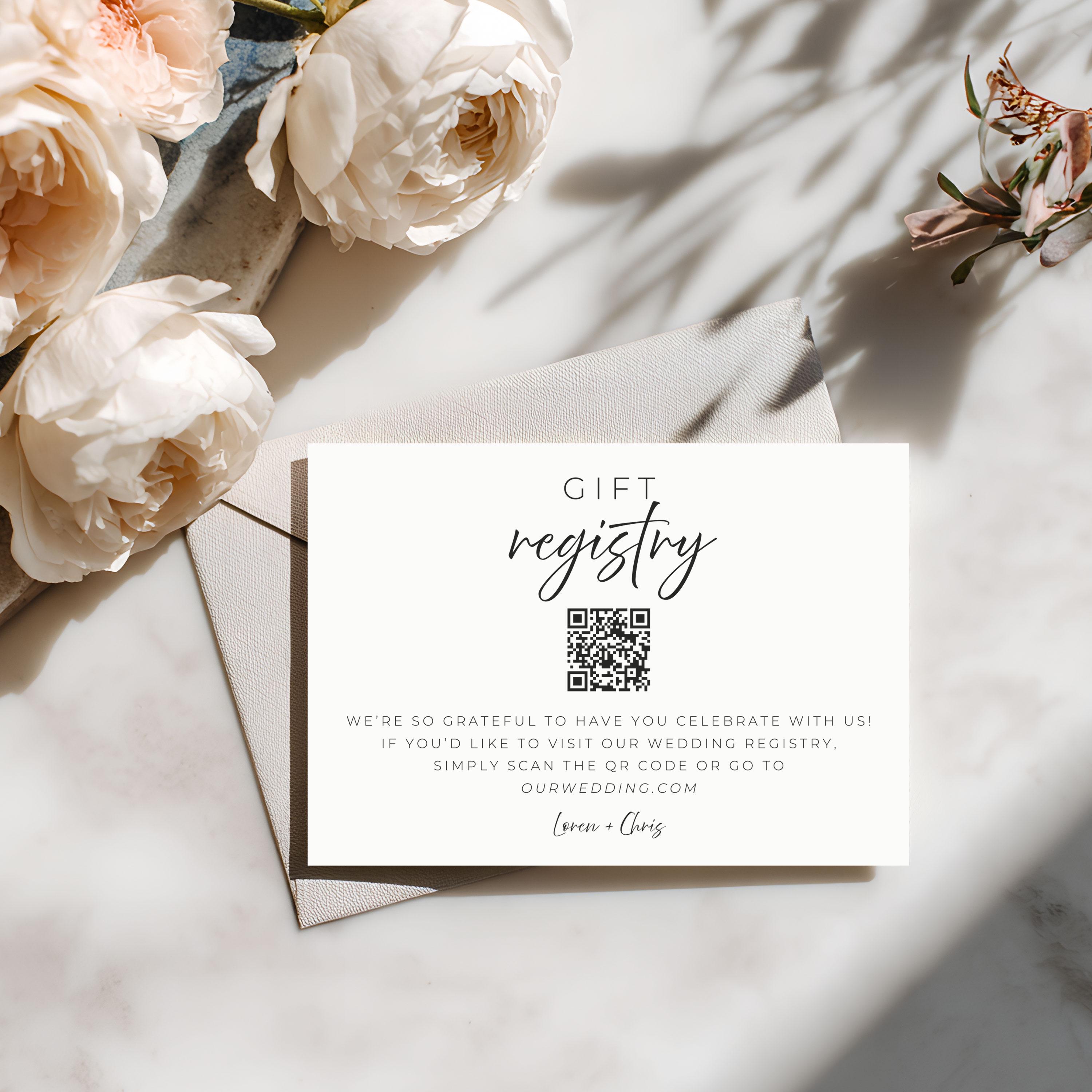 QR Code Gift Registry Card, Modern Minimalist Wedding Registry Template ...