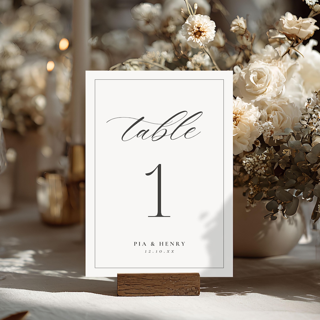 Elegant Wedding Table Numbers Template | Printable 4x6 & 5x7" Table ...