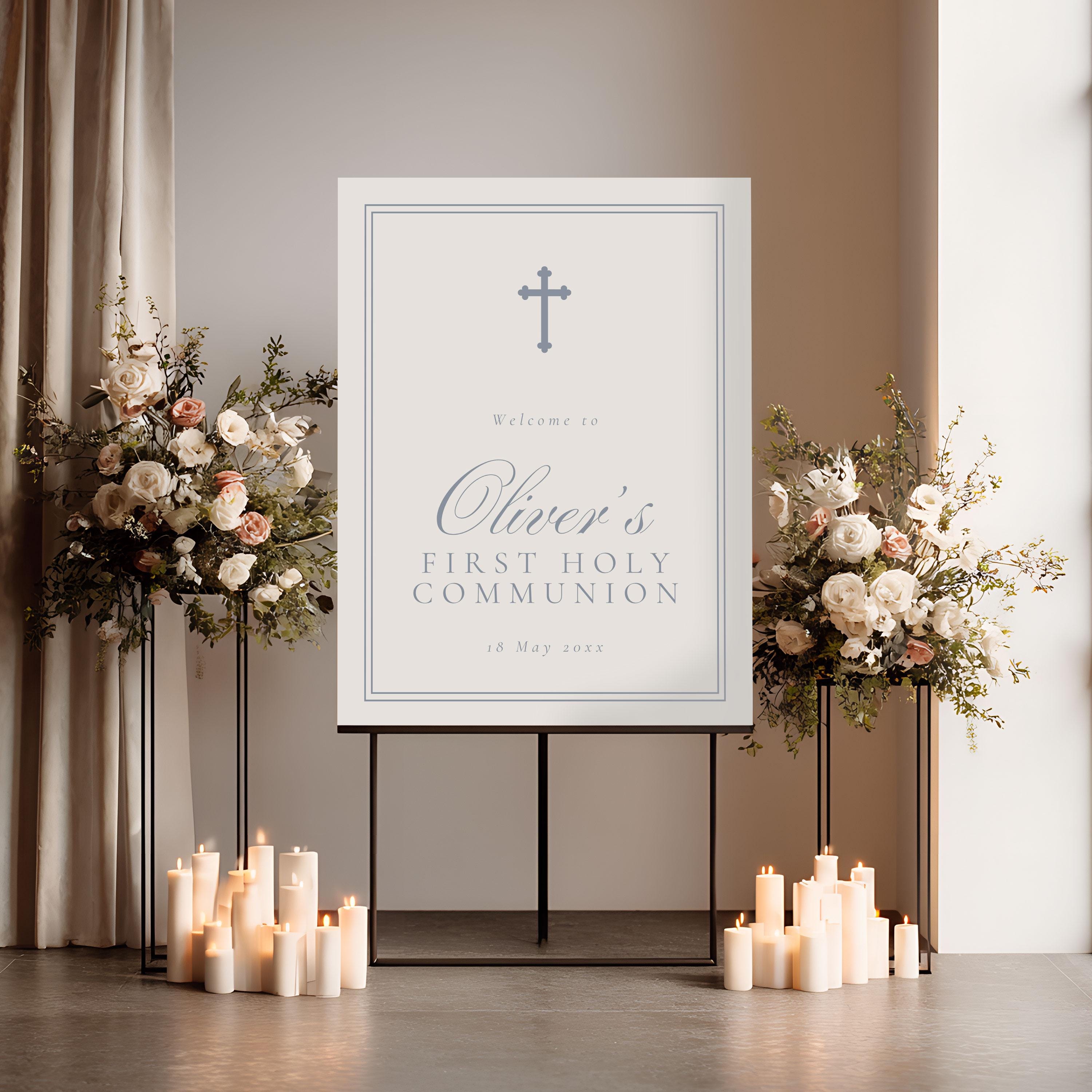 Communion Post Sign First Holy Communion Welcome Sign for Boy, Editable Template, Digital ...