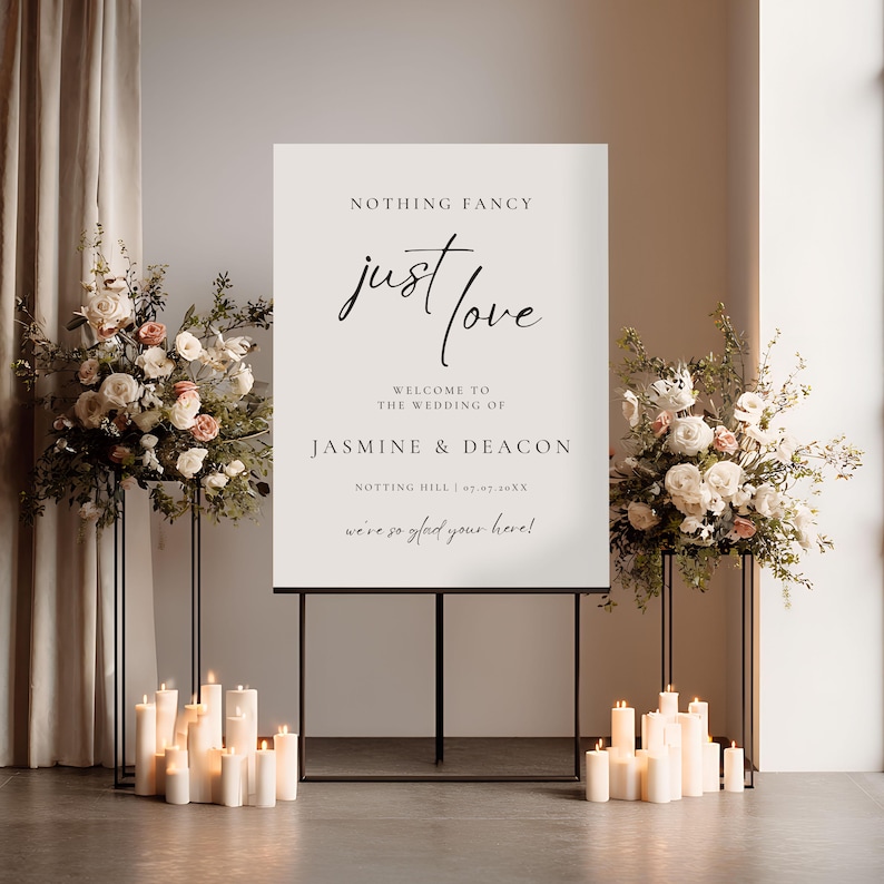Nothing Fancy Just Love Sign, Minimalist Wedding Welcome Sign, Editable ...