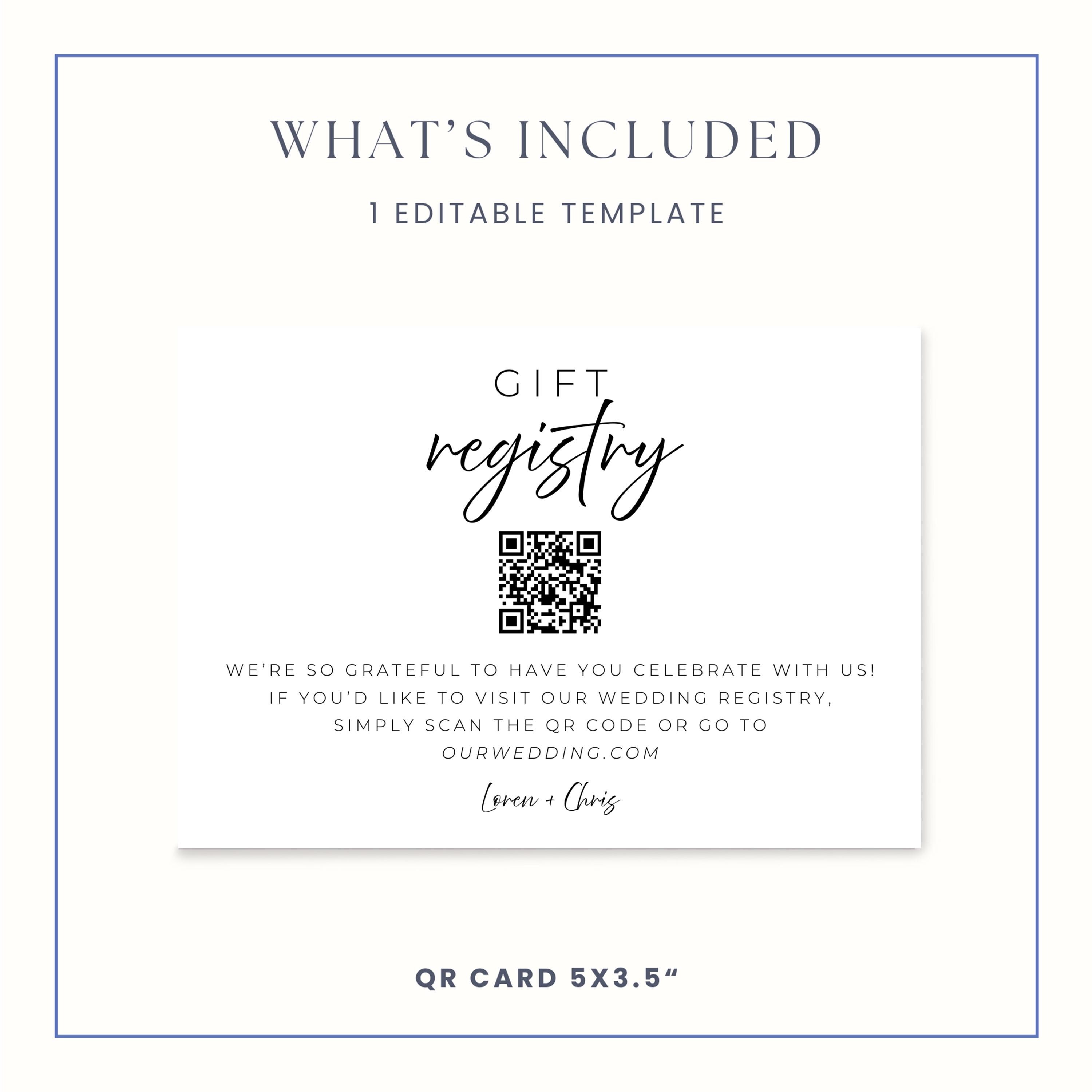 QR Code Gift Registry Card, Modern Minimalist Wedding Registry Template ...