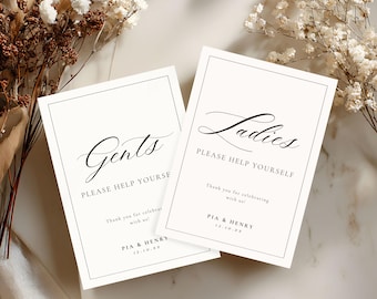 Letreros imprimibles para baño de boda, letrero para baño de damas y caballeros, letreros editables para baño de boda, cesta de baño, descarga instantánea 4011