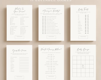 Baby Shower Games Bundle, Minimalist Gender Neutral Baby Activities, Printable Fun Games for Baby Showers 3085