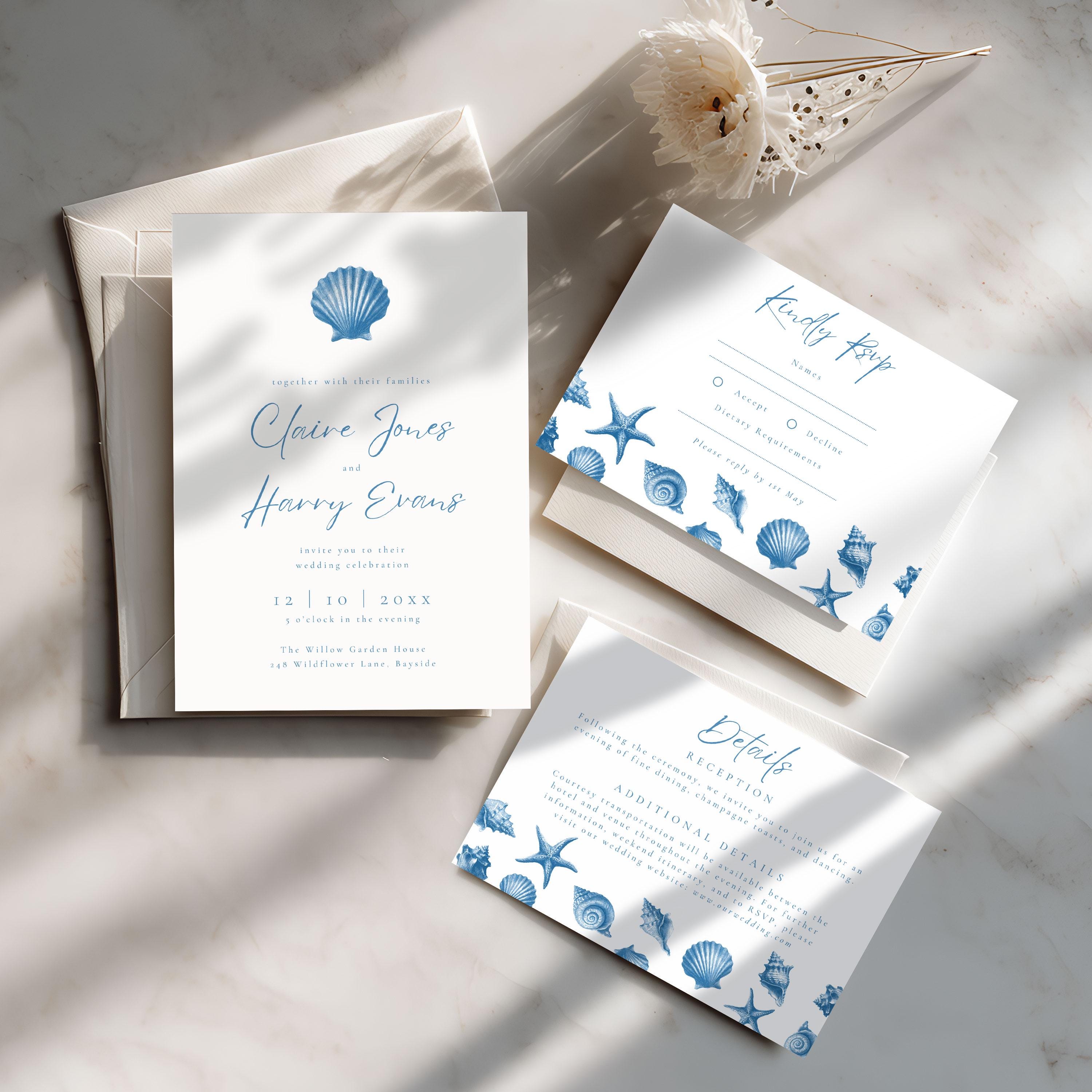 Coastal Shell Wedding Invitation Suite, Editable Beach Wedding Template ...