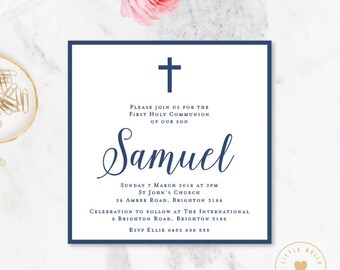 Boy First Holy Communion Invitation Printable / Boy First Holy Communion Invite / Cross / Navy