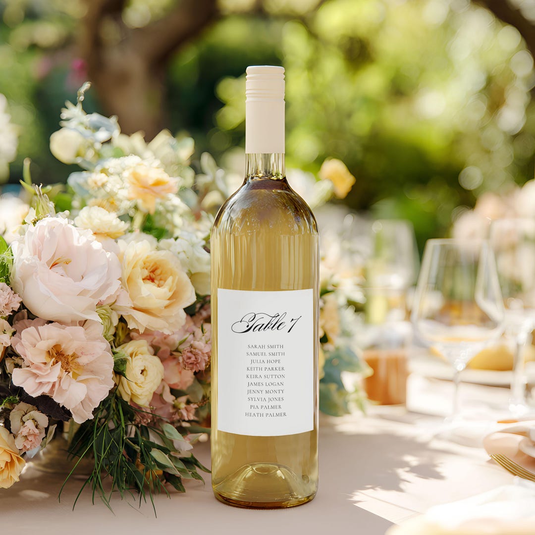 Seating Labels Examples Table Seating Wine Bottle Labels, Custom Wedding Table Decor, Editable ...