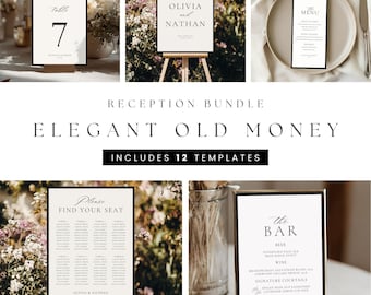 Bundel bruiloftbord, oude geld elegante sjablonen, vintage receptieborden, bewerkbare digitale downloadset 4074