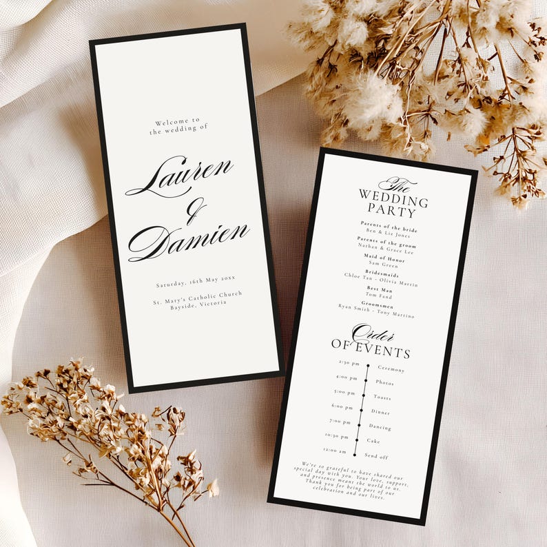 Old Money Wedding Program Template, Elegant Printable Ceremony Program ...
