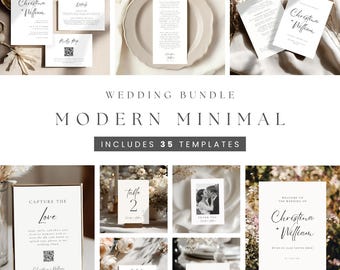 Minimal Wedding Sign Bundle Template, Modern Wedding Signs, Editable Printable Templates, Digital Download for Ceremony & Reception 4024