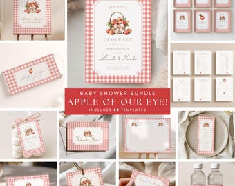Apple of Our Eye Baby Shower Bundle, Editable Fall Decor, Invitation & Games Set, Autumn Party Templates 3086