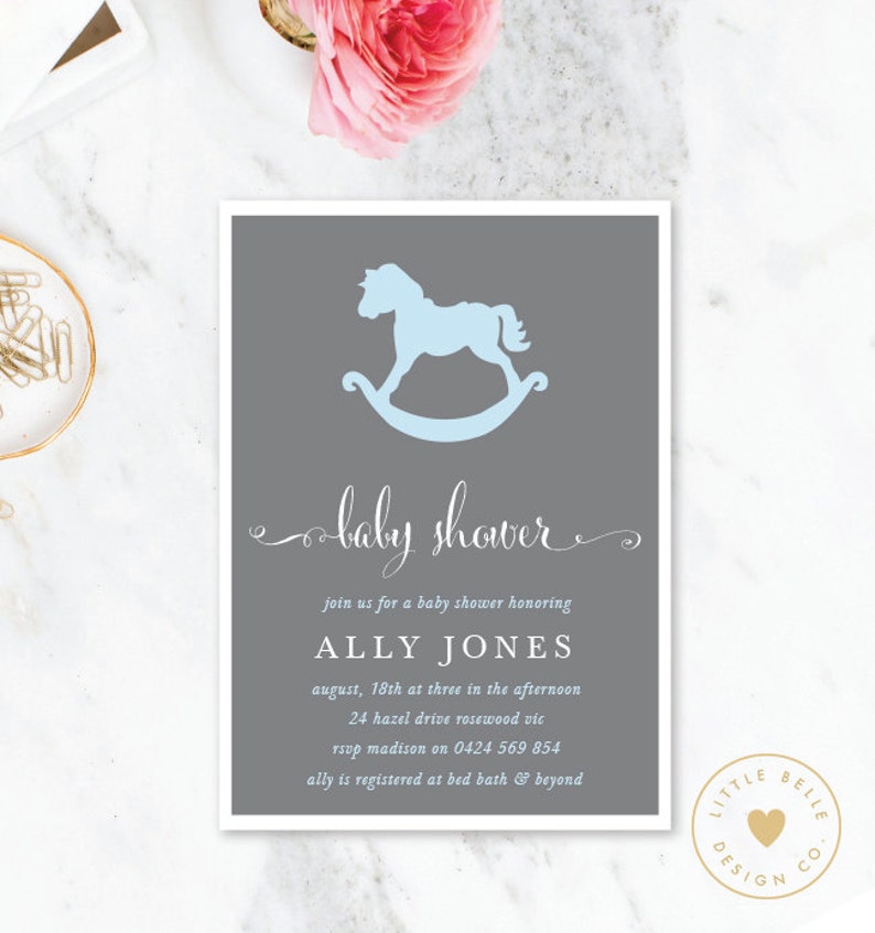 Boy Baby Shower Invitation / Rocking Horse Baby Shower Invite Etsy