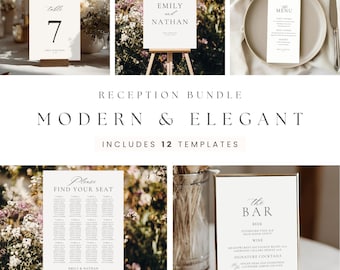 Elegantes Hochzeitsfeier-Bundle, moderne bearbeitbare Vorlagen, druckbare Beschilderung, DIY-Hochzeitsdekor-Set 4076