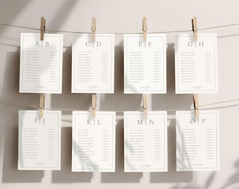 Alphabetical Seating Chart Template A-Z, Editable Wedding Guest List Sign, Elegant Printable Seating Chart, Modern Wedding Table Plan 4011