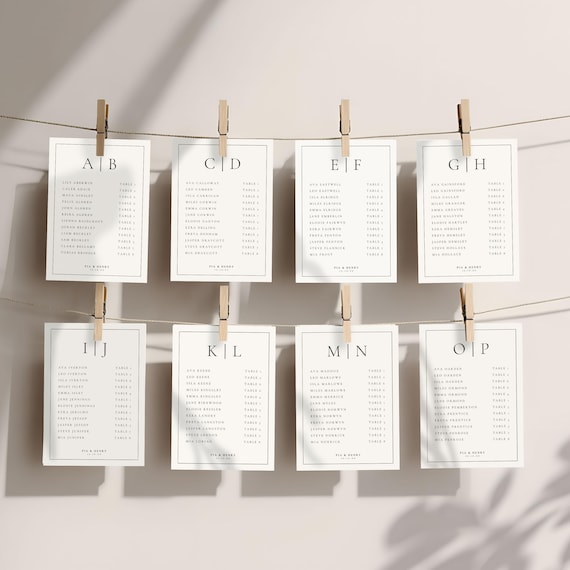 Alphabetical Seating Chart Template A-Z, Editable Wedding Guest List Sign, Elegant Printable Seating Chart, Modern Wedding Table Plan 4011