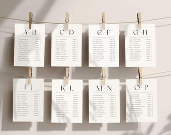 Seating Chart by Alphabet Download, Editable Wedding Template, Printable Seating Plan, Digital Download Sign 4075