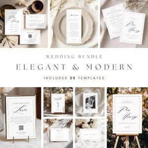 Modern Wedding Template Bundle | 35 Canva Templates for Invitations, Signs, RSVP, Thank You Cards | Printable Minimalist Wedding Suite 4011