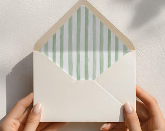 Sage Green Striped Envelope Liner Template, Printable Wedding Stationery, Digital Download, DIY Invitation 9004