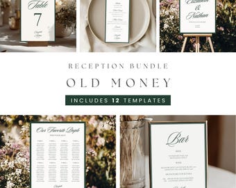 Wedding Signage Bundle, Elegant Old Money Templates, Editable Vintage Wedding Decor Signs, Printable Reception Instant Download 4051