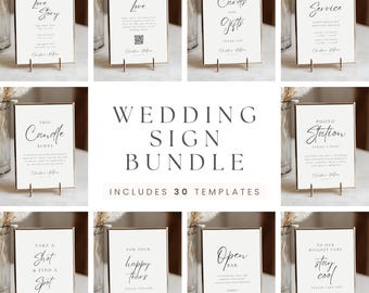 Minimal Wedding Reception Bundle, Editable Templates, Printable Wedding Sign Set, Modern DIY Wedding Decor, Digital Download Package 4024
