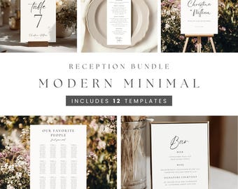 Modern Wedding Stationery, Reception Bundle, Large Sign Template, Minimal Invitation Suite, Canva Package 4024