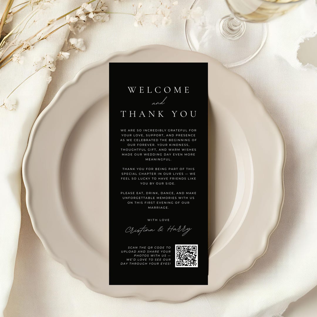 QR Code Thank You Note Wedding Template, Editable Minimalist Card ...