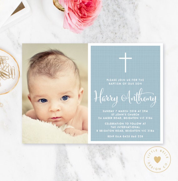baptism invitation boy photo invitation photo boy baptism etsy