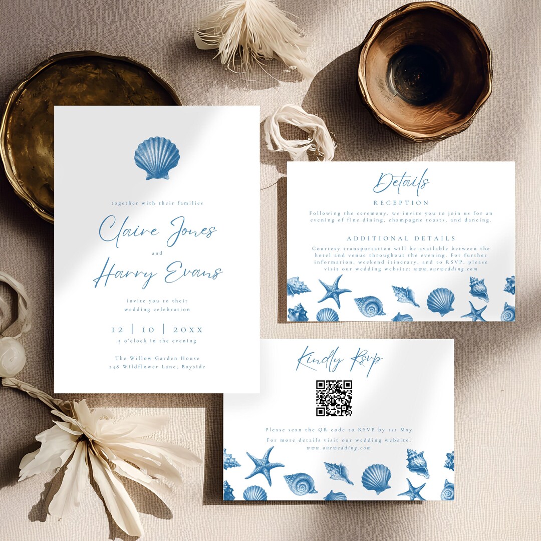 Coastal Shell Wedding Invitation Suite, Editable Beach Wedding Template ...