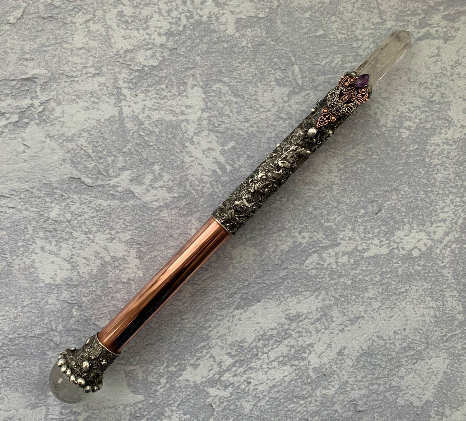 Copper Wand with Clear Quartz and Amethyst Energy Work Pagan Etsy