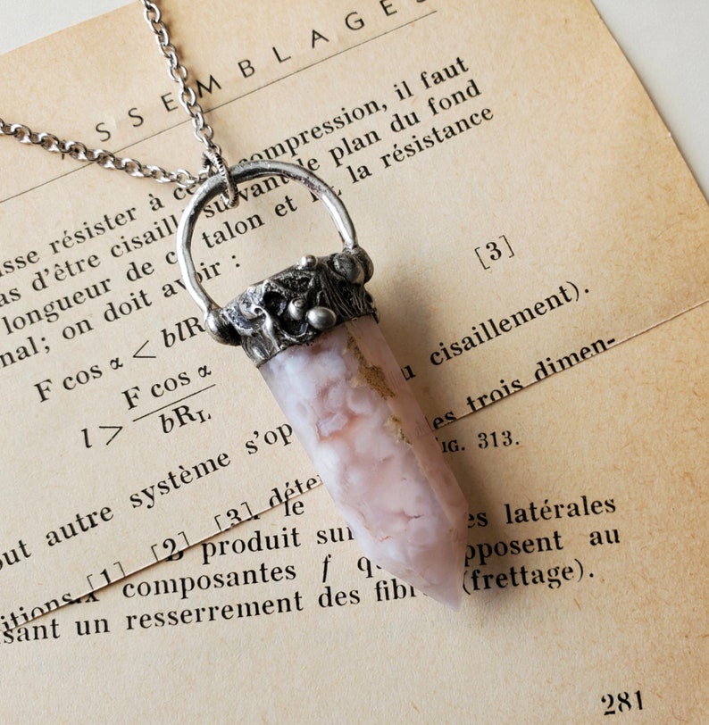 Crystal Point Pendant Neutral Hues Metaphysical Soldered Necklace Gemstone Jewelry Flower Agate Necklace Agate Gemstone Point