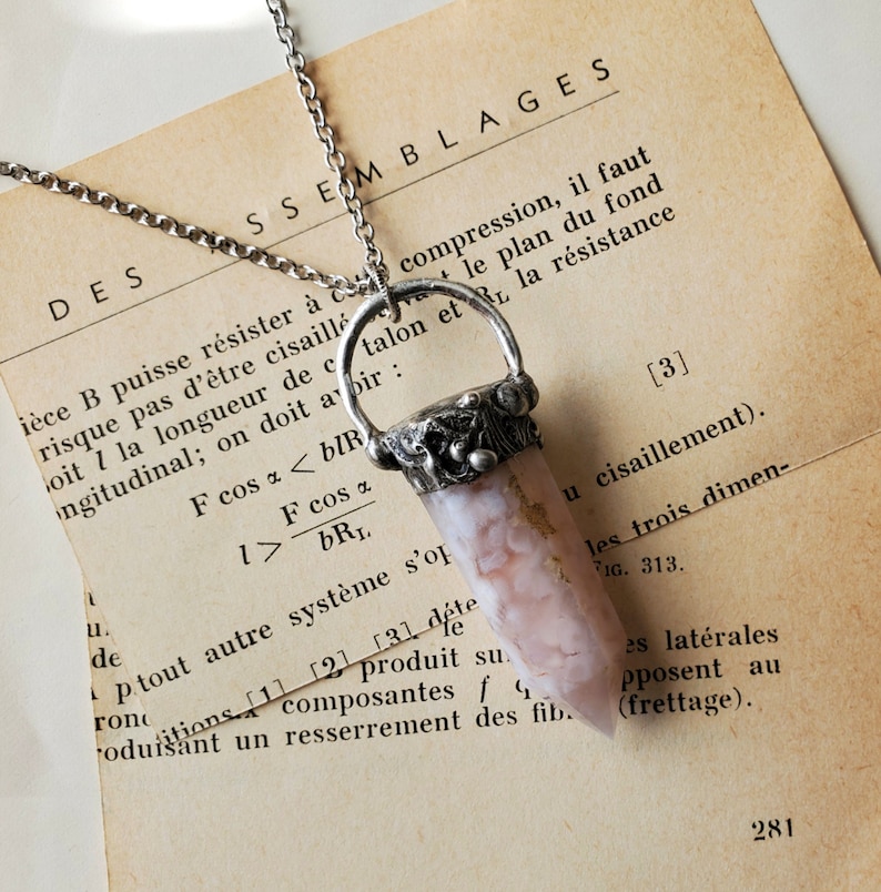 Crystal Point Pendant Neutral Hues Metaphysical Soldered Necklace Gemstone Jewelry Flower Agate Necklace Agate Gemstone Point