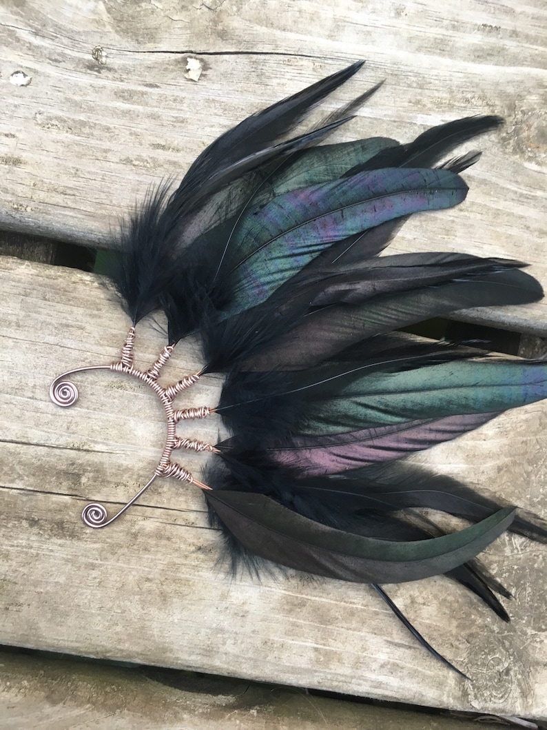 Black Feather Ear Cuff Long Feather Earrings Statement Etsy Australia