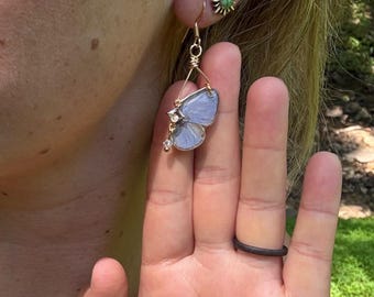 Real Butterfly Wing Earrings, UDARA DILECTA,  Himalayan pale hedge BLUE, insect wings, resin coated, fairy wings, statement, ethical