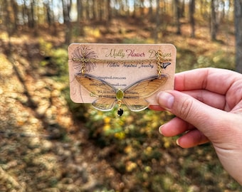 Cicada Wing Necklace, green, real insect wings, resin coated, stainless steel, ethereal fairy wings, statement, ethical