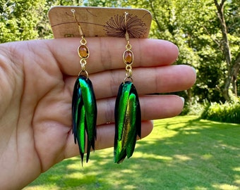 Jewel Beetle Wing Earring, yellow citrine gemstones, fairy wings, insect earrings, statement
