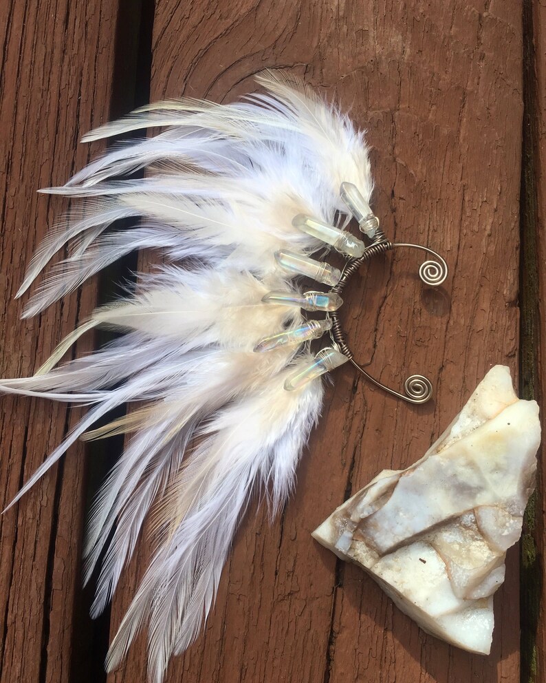 Magical Quartz Feather Ear Cuff statement enchanted white | Etsy