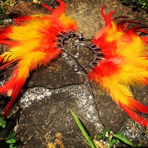 Rising Phoenix Feather Ear Cuff, statement, ear wing, phoenix costume, fire fairy, red, orange, yellow, festival