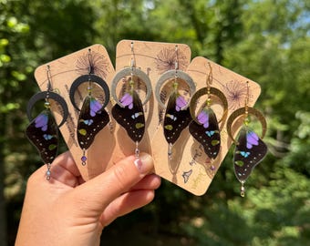 Real Butterfly Wing Earrings, Graphium Weiskei, Crescent Moon Jewelry