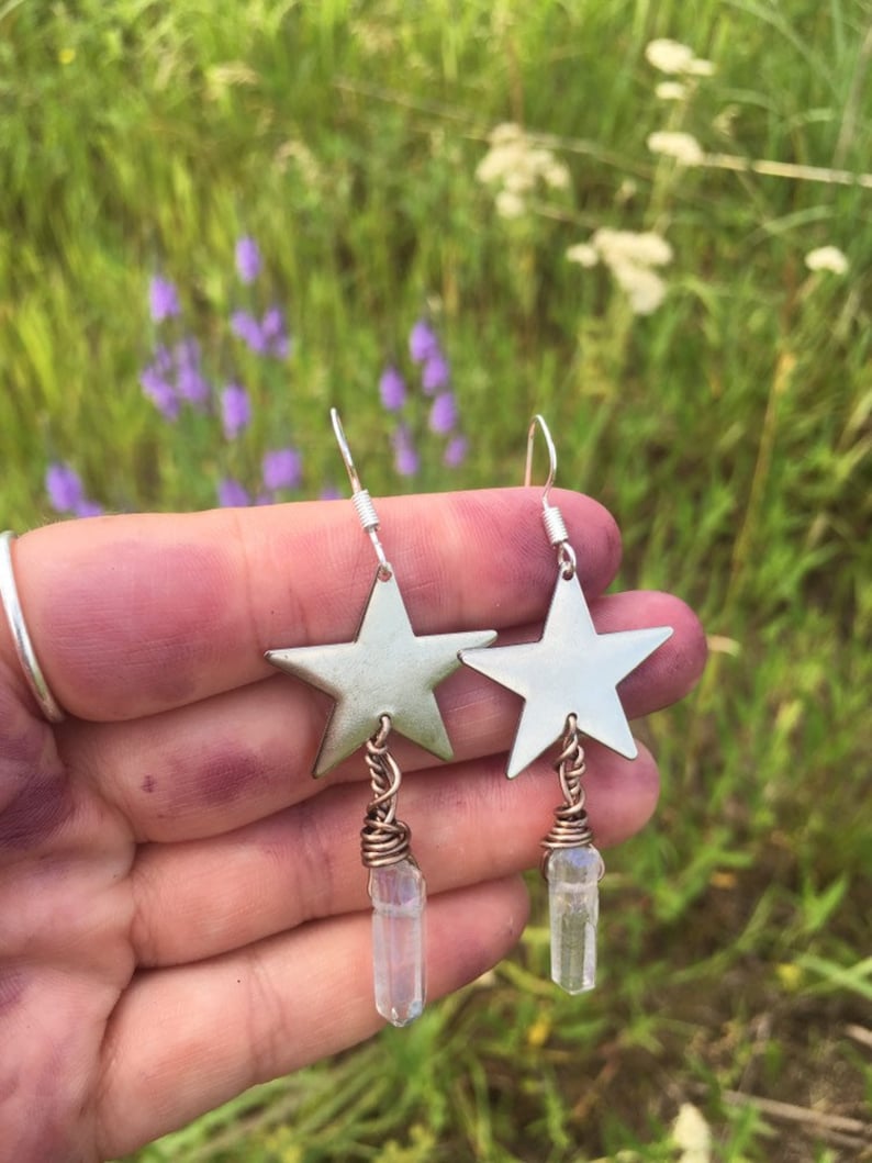 Star Astral Quartz Earrings Crystal Earrings Astrology Bohemian Jewelry Electroplated