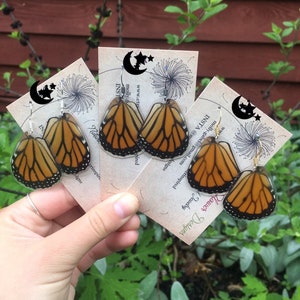 Real Butterfly Wing Earrings, Monarch earrings, ethically sourced, cruelty free, entomology, fairy wings, gift for her