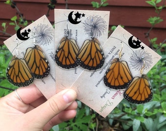 Real Butterfly Wing Earrings, Monarch earrings, ethically sourced, cruelty free, entomology, fairy wings, gift for her
