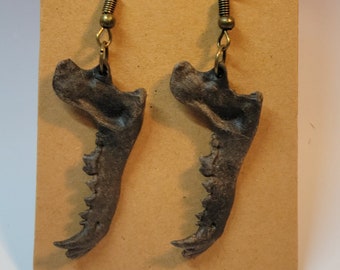 Wolf Jaw Bone Fossil 3D Resin Handpainted Earrings
