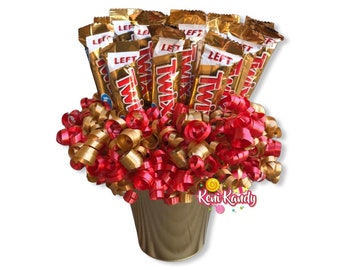 Twix Candy Bouquet (Gold and Red) Birthday - Thank you - I love you - I Miss you - Any Occasion Candy Bouquet