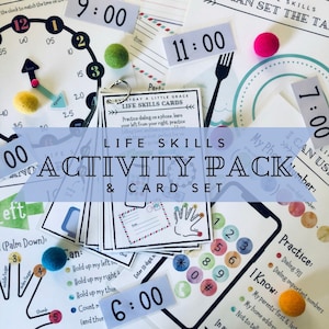 Life Skills Activity Pack, Printable Preschool Bundle, Learn Phone Number and Address, Tell Time, Right and Left, Place Setting, Busy Binder