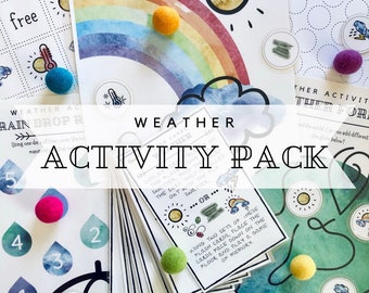 Weather Activity Pack, Weather Flash Cards, Play Dough Mat, Weather Graphing, Roll & Cover, Weather Bingo, Water Cycle, Weather Pretend Play