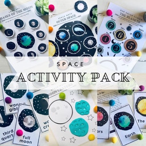 Space Activity Pack, Space Flash Cards, Phases of the Moon, Space Number Activity, Space Sensory Bin, Space Play Dough Mat, Space Mobile