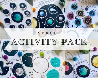 Space Activity Pack, Space Flash Cards, Phases of the Moon, Space Number Activity, Space Sensory Bin, Space Play Dough Mat, Space Mobile