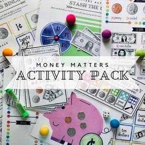 Geldangelegenheiten Activity Pack, US-Währung, Münzen & Scheine lernen, Geldspiele, Geldbingo, Kinder Mathe, Grundmathematik, Geld lernen
