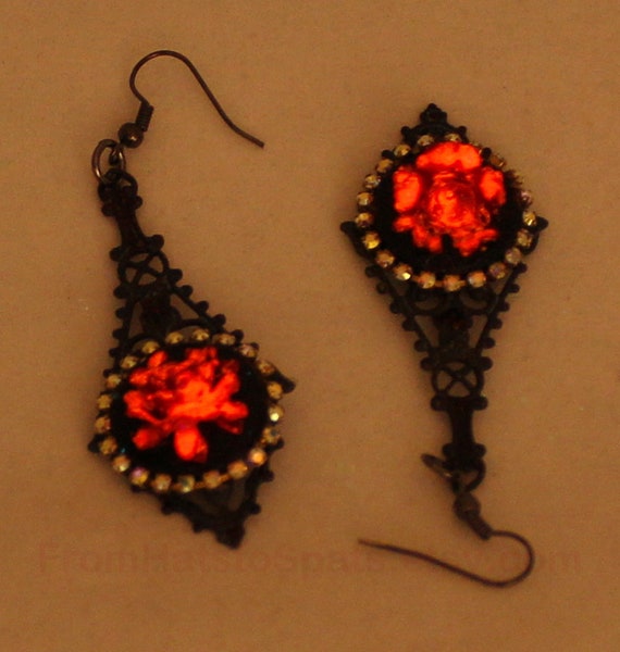 Red Rose Cameo Earrings with Glow in 
