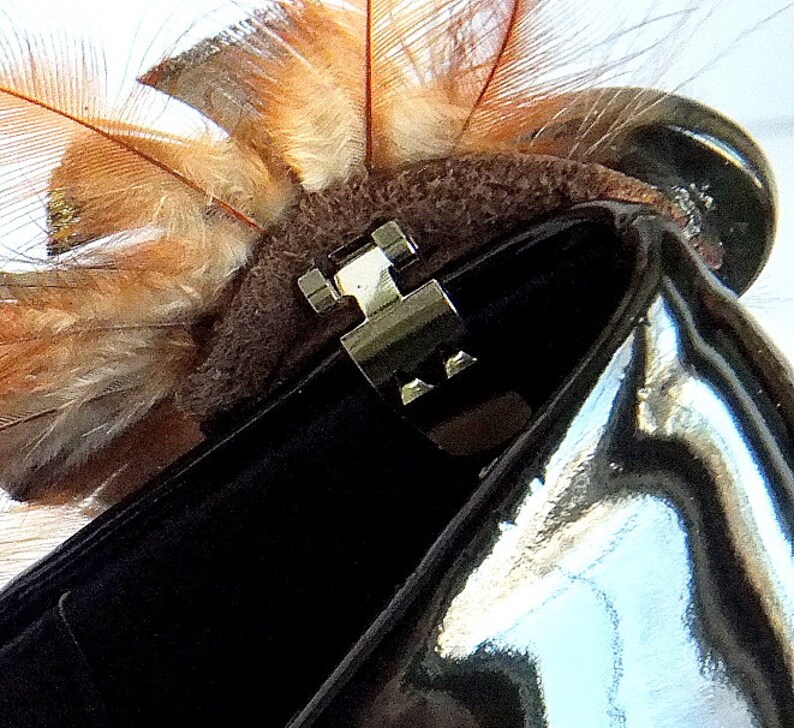Brown and Green Feather Shoe Jewelry. with a Green Mother of Pearl Focal Bead Feathered Wedding Shoe Clips