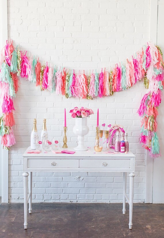 Pink tassel Garland,hot pink tassel garland,Pink Tissue paper garland,Pink  tassels,pink party decorations,pink bachelorette party decoration